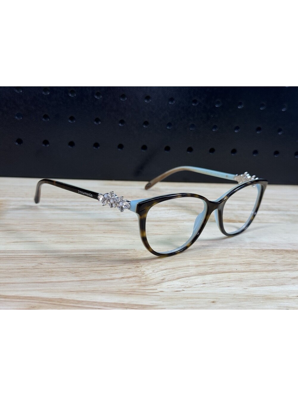 Tiffany Co TF 2144-H-B 8134 Tortoise Blue 54[]16-140 Italy Rhinestone Floral